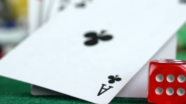 Gambling chips and red dices