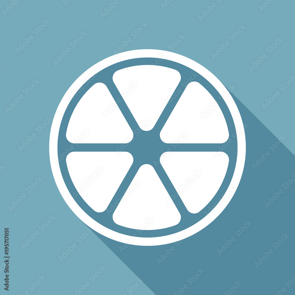 Poster lemon slice icon. white flat icon with long shadow on background