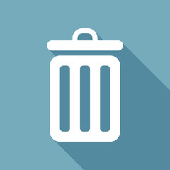 trash bin. simple icon. White flat icon with long shadow on background