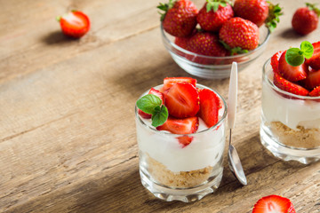 Strawberry cheesecake in glasses