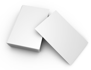 Vertical portrait orientation blank business cards in stack isolated on white mock up template.