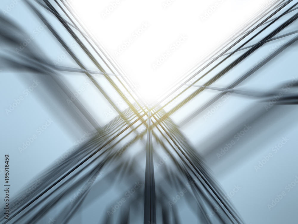 Poster 3d perspective stimulated of abstract high rise glass building and dark steel window system,concept 