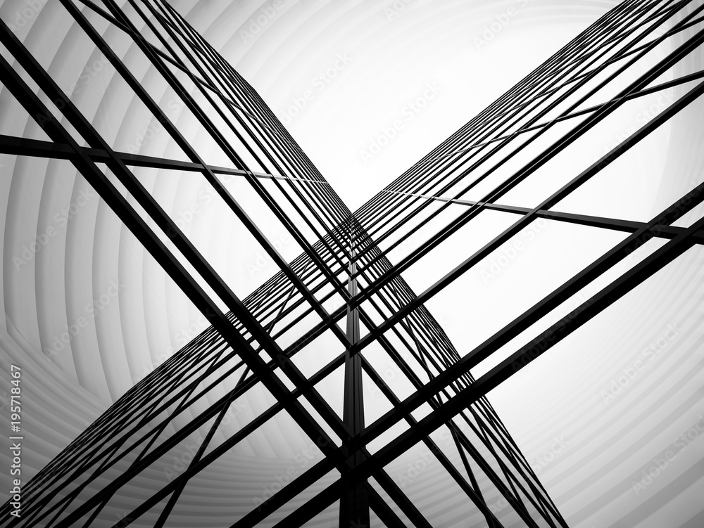 Poster 3d perspective stimulated of abstract high rise glass building and dark steel window system,concept 