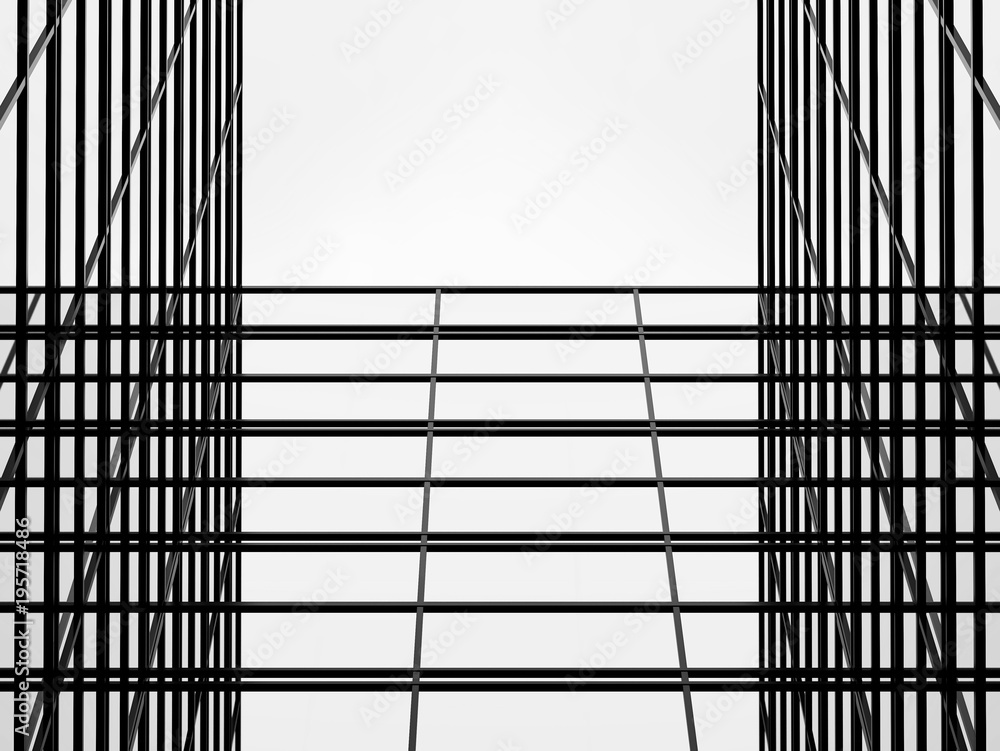 Poster 3d perspective stimulated of abstract high rise glass building and dark steel window system,concept 