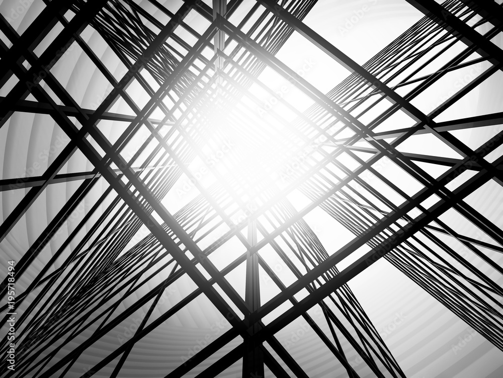 Poster 3d perspective stimulated of abstract high rise glass building and dark steel window system,concept 