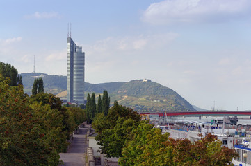 Fototapeta premium Vienna city scene, view of Millenium Tower