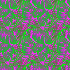 Fototapeta na wymiar Watercolor Seamless Pattern. Hand Painted Illustration of Tropical Leaves and Flowers. Tropic Summer Motif with Liana Pattern.