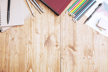 Creative desk top with objects