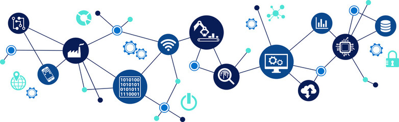 Digitalization concept: enterprise IoT, smart factory, industry 4.0 - vector illustration