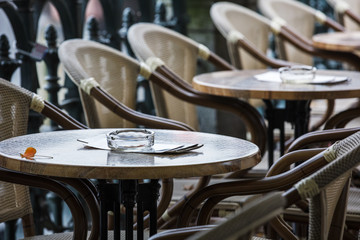 ashtray on table in a street cafe