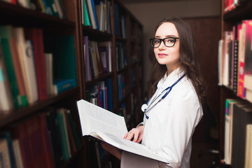 Doctor beautiful medical Student in library background