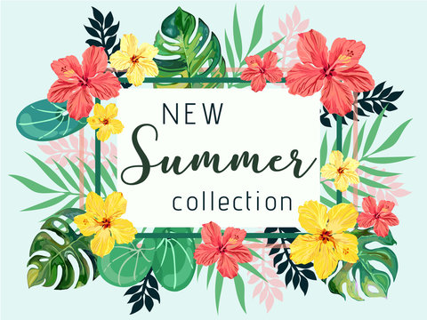 Summer collection tropical Banner Background.