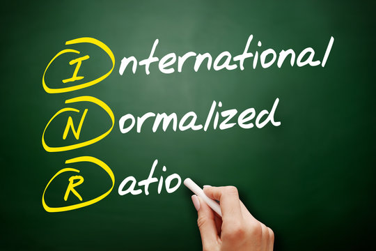 INR - International Normalized Ratio acronym, concept on blackboard