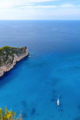 Blue sea water and cliff on Zakynthos island, Greece.