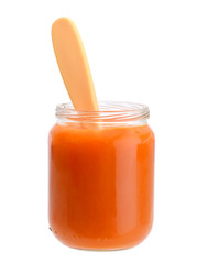 Baby glass with carrots reduce purée.