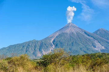 Türaufkleber Amazing volcano El Fuego during a eruption on the left and the Acatenango volcano on the right, view from Antigua, Guatemala © Simon Dannhauer