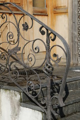 Banisters on a staircase, Treppengeländer an einer Stiege, schmiedeeisernes Geländer