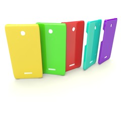 Multi-colored covers for smartphones on a white isolated background