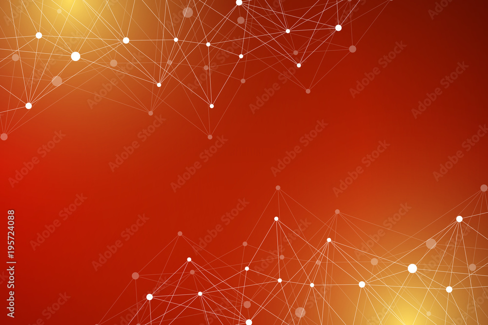 Poster Graphic abstract background communication. Big data visualization. Perspective backdrop with connected lines and dots. Social networking illusion of depth, illustration.