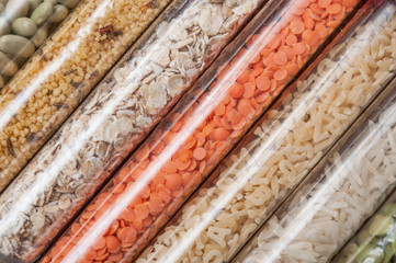closeup of dried vegetables in glass container