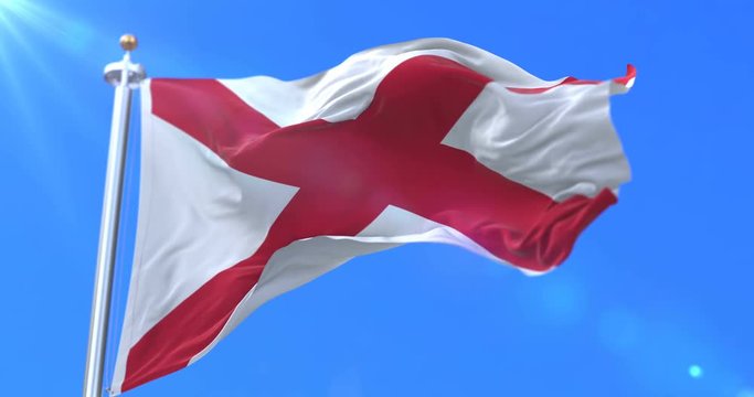 Flag of Alabama state, region of the United States, waving at wind - loop