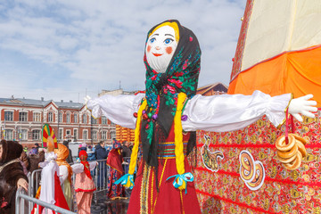 Samara, Russia - February 26, 2017: A large doll for burning as a symbol of winter during the...