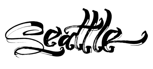 Seattle. Modern Calligraphy Hand Lettering for Serigraphy Print