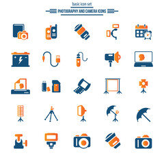 Photography and Camera Icon set. Universal icons for web and mobile. Vector.