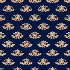 Floral background with golden blue seamless pattern - Illustration Bouquet, Flower, Flowerbed, Palm Tree, Plant