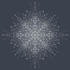 Fractal element with connected lines and dots. Big data complex. Particle compounds. Network connection, lines plexus. Minimalistic chaotic design, illustration.