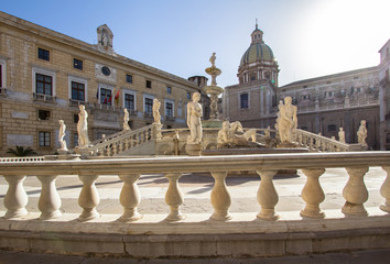 Fountain of shame on  Piazza Pretoria, Palermo, Italy