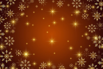 Christmas and Happy New Years illustration background with golden snowflakes.