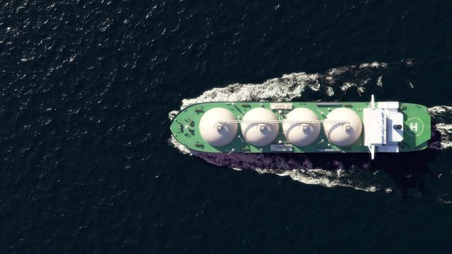 LNG tanker in the ocean, top view