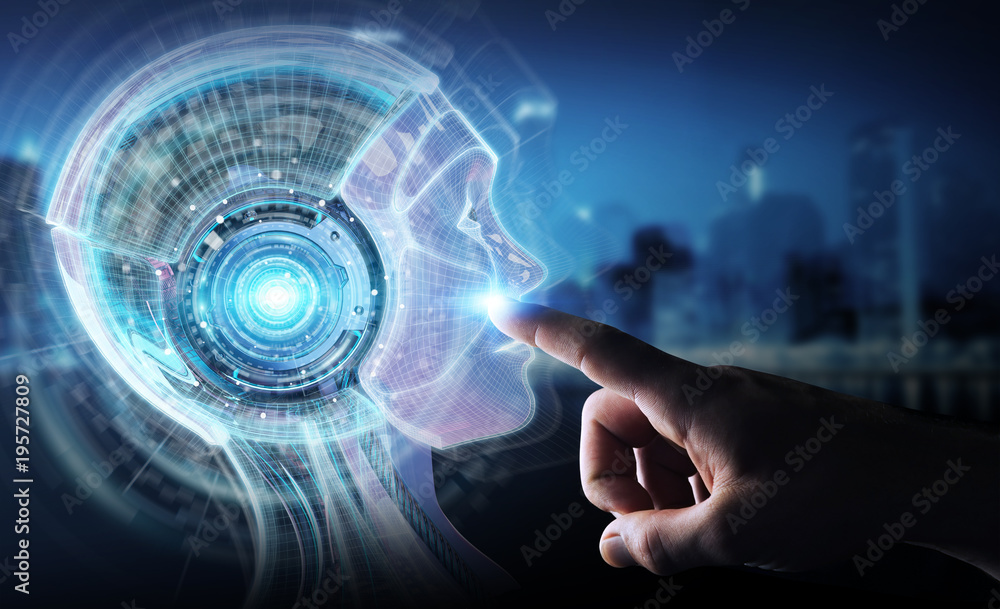 Fototapete businessman using digital artificial intelligence interface 3d rendering