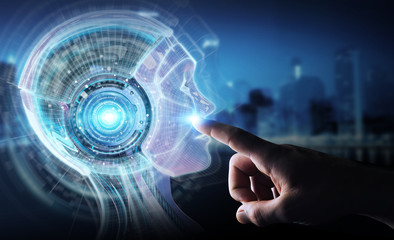 Businessman using digital artificial intelligence interface 3D rendering