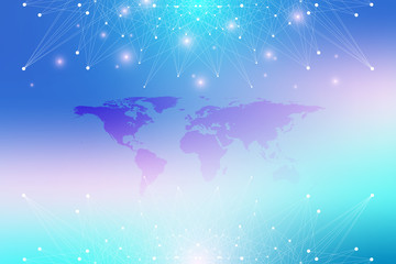 Political World Map with global technology networking concept. Digital data visualization. Lines plexus. Big Data background communication. Scientific illustration.