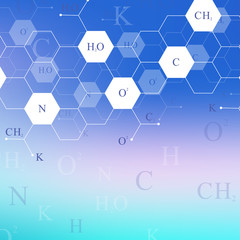 Scientific hexagonal chemistry pattern. Structure molecule DNA research as concept. Science and technology background communication. Medical scientific backdrop for your design, Illustration.