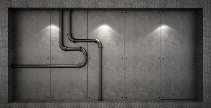 wall decoration with pipe and concrete wall, loft style ,interior design, 3d model rendering 