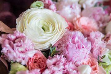 a bunch of fresh tender beautiful pink and white flowers	