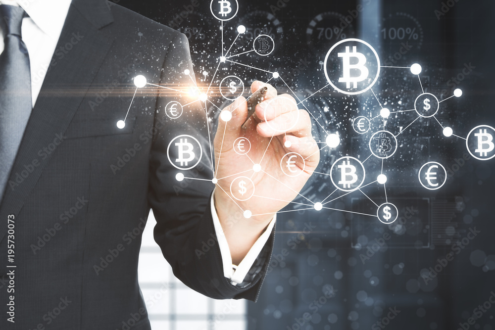 Poster cryptocurrency and computer concept