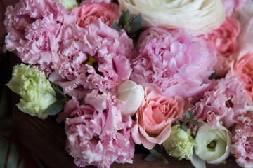 a bunch of fresh tender beautiful pink and white flowers	