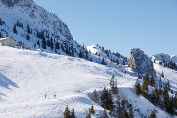 alp and summit of mountain kampenwand on a sunny winter day, bavaria,