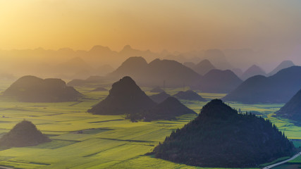 Sunrise at Lingyi Temple Viewpoint in Louping, South of China.