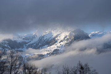 Der Nebel lichtet sich... Einblick/Ausblick in eine frisch verschneite Berglandschaft