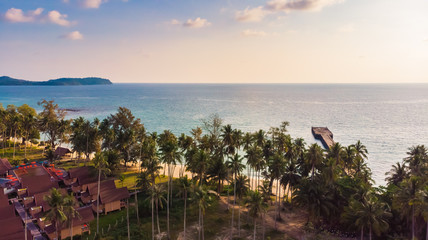 Aerial view with sea and beach on the island