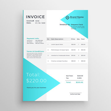 creative light blue invoice template design