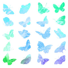 Silhouettes of butterflies in watercolor.