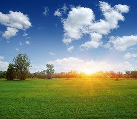 Mountain landscape with  sun