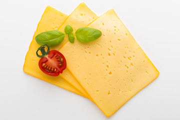 Cheese slice isolated on the white background.