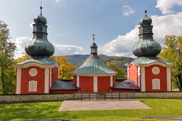 Fototapeta na wymiar Lower church of baroque calvary in Banska Stiavnica, Slovakia.